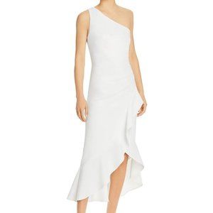 Aqua Off the Shoulder White Crepe Cocktail Dress, 2